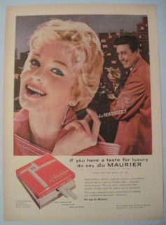 1950s Vintage Du Maurier Cigarette Girl City Scene Ad
