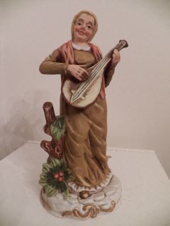 Vintage Old Woman People Figurine with Mandolin Decoration Napco Homco