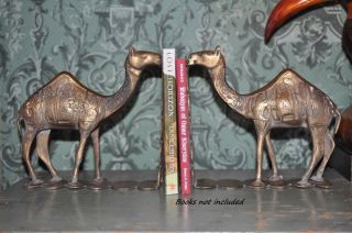 Pair of Vintage Collectible Brass Camel Figurines Book Ends