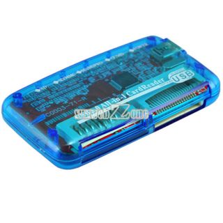 S0BZ Memory Card Reader Writer SD MMC CF MS Blue All in 1 USB New