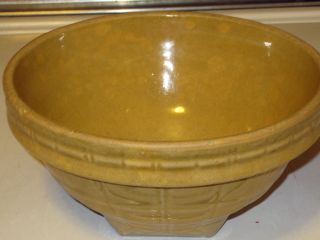McCoy Pottery Yellow Ware Mixing Bowl Windowpane Pattern 8 Shield Mark