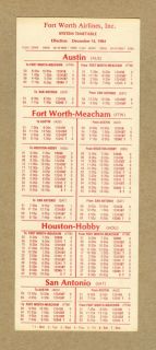Fort Worth Airlines Timetable Dec 14 1984 ft Worth Meacham