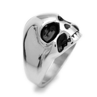 Stainless Steel Evil Skull Black Silver Mens Ring USA Size 8 9 10 11