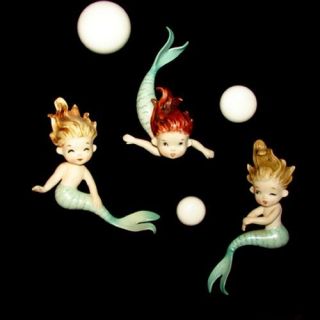 Mint Vintage Norcrest Mermaids Wall Plaque Set Bathroom Hanging