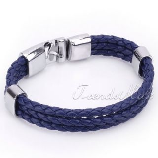 Unisex Mens Plain Dark Blue Rope Surfer Leather Bracelet LB131