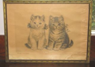 Original Meta Pluckebaum Kittens Cat Pencil Signed Titled Etching