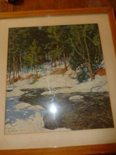 Artist w L Metcalf 1909 Vintage Print Mountain Snow Stream Forest