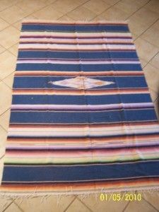 Antique Vintage 1940s 50s Mexican Saltillo Blanket Rug
