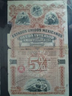 Estados Unidos Mexicanos Deuda Interior Am 5 5000 1000 1895 RARITY