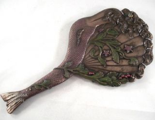 Art Nouveau Mermaid Vanity Hand Mirror Sea Shell Sculpture Figurine