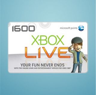 New USA Microsoft Xbox 360 Zune Live 1600 Points Card