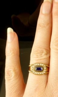 Bristol Blue 18ct Gold Pearl Ring Henry Metcalf Dated 1822