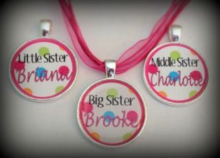 Necklace Personalized Big Middle Little Sister Pink Dots