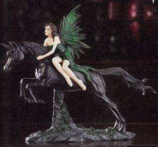 Midnight Fairy Figurine Riding Her Jet Black Unicorn