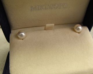 Mikimoto 7 5mm AAA Pearl Stud Earrings 18K Gold in Original Box