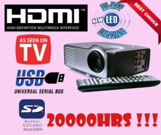 HD LCD LED Mini Projector USB SD VGA TV SVideo 20000H