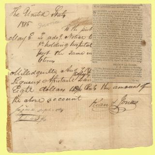 War of 1812 Georgia Milledgeville Apothecary Generals Notice 1815