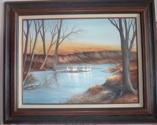 on Canvas Mrs Millers Geese on Creek 18x24 Framed Painting