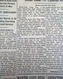 1938 Newspaper MIDVALE UT School Bus   Train ACCIDENT Riverton South