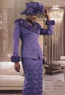 Milano 4623 Womens Church Skirt Jacket Suit Fox Fur Trim Purple size