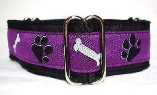 Purple Pawprints & Bones Fancy Martingale Dog Collar 13 18