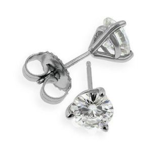 00 TCWT Moissanite 3 Prong Martini Stud Earrings Set in Solid 14Kt