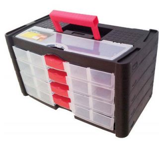 16 INCH PLASTIC TOWER TOOL BOX WITH 4 DRAWER STORAGE TRAY CARY BOXES