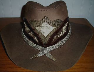 Head N Home Brown Leather Cowboy/Western Hat w/ Rattlesnake Inlay