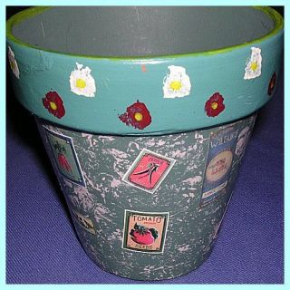 Pot is Adorned w/ Mini Seed Packets. Hand Decorated/Made . UNIQUE