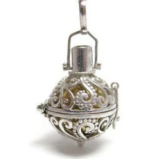 925 Sterling Silver Blue Topaz Harmony Ball Chime Bell Pendant Cage