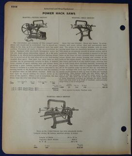 Power Hack Band Saws,Tools, Vintage 1930s Union Hardware Catalog Ad