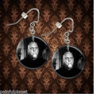 UNCLE FESTER**ADDAMS FAMILY 1 Button Dangle Earrings **FREE PIN