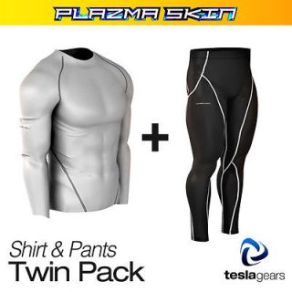 Mens Compression Sports TwinPack Top & Pants Tight R01WSP06BS L size