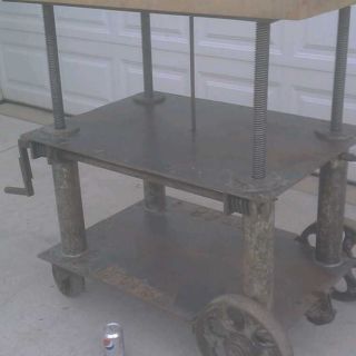 Adjustable vintage industrial table cart butcher block