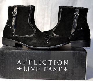 Affliction Mens Biker BOOTS with inside Zipper and Studs   NEW