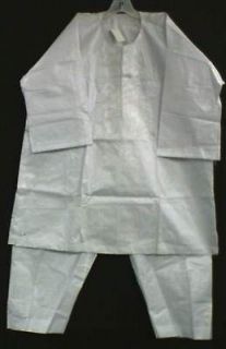 African Clothing Men Pant Suit Brocade Outfit White NotCom S M L XL 1X