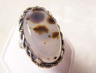 VINTAGE STERLING SILVER DOTTED AGATE 1940’S RING SIZE 7