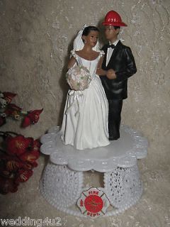 Fireman Firefighter AXE African American Bride and Groom Wedding Cake