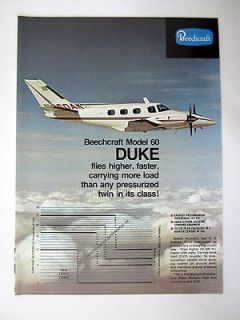 Beechcraft Model 60 Duke Airplane Aircraft 1969 print Ad advertisement