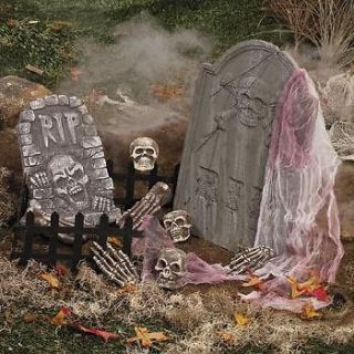 15 Piece Cemetery Kit Halloween Prop Tombstone Skulls Bones
