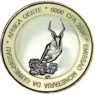 GUINEA BISSAU 6000 FRANCS 2004 Bi Metal UNC  ELEPHANT & GAZELLE  Mtg