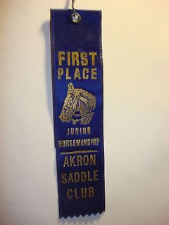 Vintage First Place Blue Ribbon Akron Saddle Club Junior Horsemanship