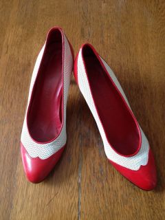 Newly listed Vintage Leather Halston Mesh Italy 71/2 Red White Clean