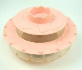 Rotating 1950s Pink Floral Thread Caddy Sewing Box Notions Vtg 16
