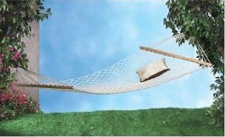 Hammock Recycled Cotton Rope White with Wood Bars and Metal hanging