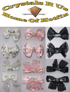 FABRIC BROOCH PIN 3d BOW TIE IRON ON DIAMANTE BEAD CRAFT TSHIRT KID