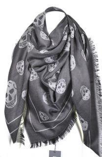 ALEXANDER McQUEEN LARGE SKULL GREY DOUBLE SIDED JACQUARD PASHMINA