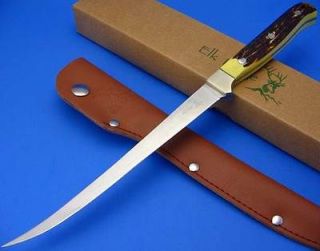 ELK RIDGE KNIVES Imitation Stag Handle Fixed 7 1/2 Blade Fish Fillet