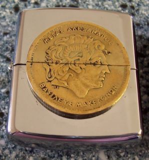 made of Zippo lids & insert Alexander The Great coin Moon Bean