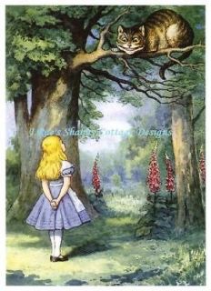 Alice In Wonderland w Cheshire Cat Fabric Block 8x10